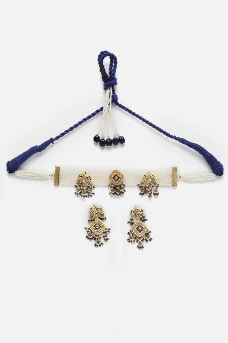 Dugran By Dugristyle_Multi Color Pearls, Rhinestones, Stones Beaded Choker Set _Online_at_Aza_Fashions