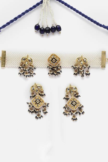 Shop_Dugran By Dugristyle_Multi Color Pearls, Rhinestones, Stones Beaded Choker Set _Online_at_Aza_Fashions