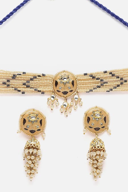 Shop_Dugran By Dugristyle_Multi Color Meenakari Kundan Choker Set _Online_at_Aza_Fashions