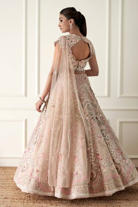 Shop Sonia Bansal Beige Organza, Net Embroidery, Cut Work, Pearls Hand Bridal Lehenga Set at Aza Fashions Shop_Sonia Bansal_Beige Organza, Net Embroidery, Cut Work, Pearls Hand Bridal Lehenga Set_at_Aza_Fashions