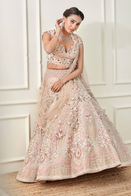 Sonia Bansal Beige Organza, Net Embroidery, Cut Work, Pearls Hand Bridal Lehenga Set at Aza Fashions Sonia Bansal_Beige Organza, Net Embroidery, Cut Work, Pearls Hand Bridal Lehenga Set_at_Aza_Fashions