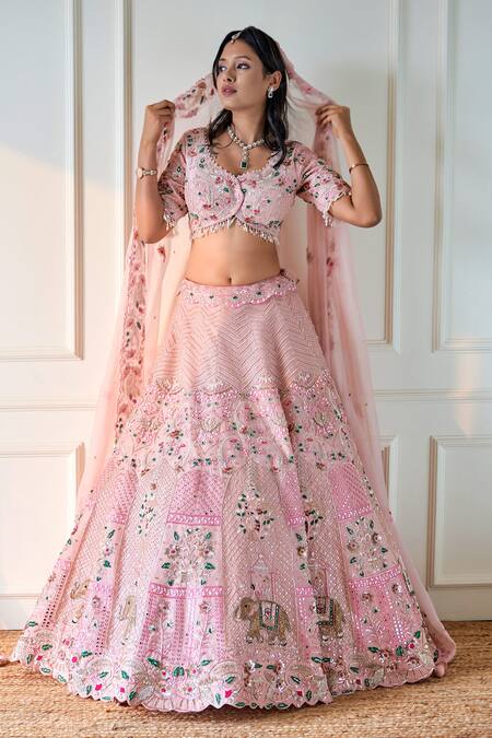 Sonia Bansal Pink Organza Sequins, Cut Work, Cutdana Hand Embroidered Bridal Lehenga Set Online at Aza Fashions Sonia Bansal_Pink Organza Sequins, Cut Work, Cutdana Hand Embroidered Bridal Lehenga Set_Online_at_Aza_Fashions