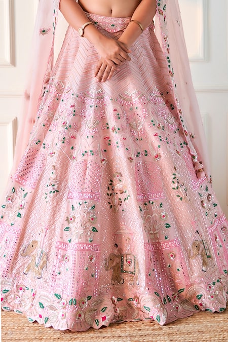 Shop Sonia Bansal Pink Organza Sequins, Cut Work, Cutdana Hand Embroidered Bridal Lehenga Set Online at Aza Fashions Shop_Sonia Bansal_Pink Organza Sequins, Cut Work, Cutdana Hand Embroidered Bridal Lehenga Set_Online_at_Aza_Fashions