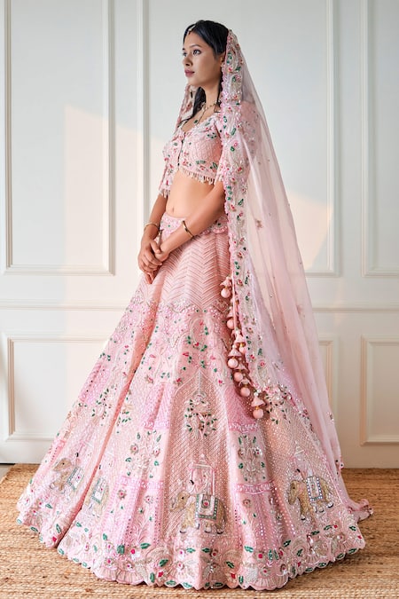 Sonia Bansal Pink Organza Sequins, Cut Work, Cutdana Hand Embroidered Bridal Lehenga Set at Aza Fashions Sonia Bansal_Pink Organza Sequins, Cut Work, Cutdana Hand Embroidered Bridal Lehenga Set_at_Aza_Fashions