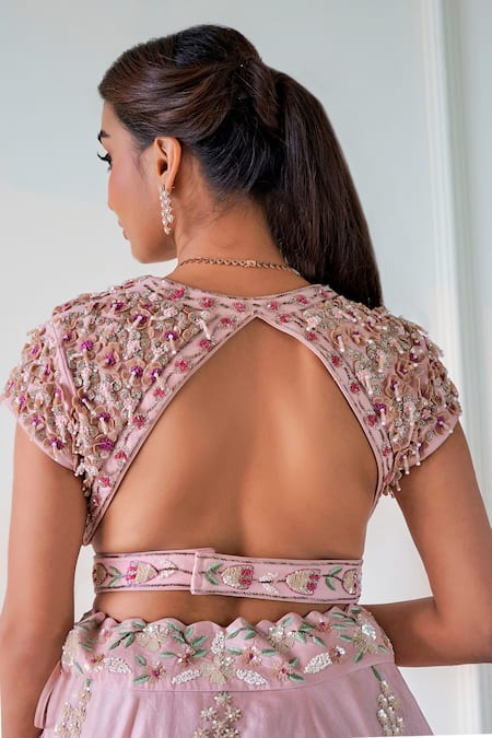 Shop Sonia Bansal Pink Organza, Net Sequins, Diamonds Thread Hand Embroidered Bridal Lehenga Set at Aza Fashions Shop_Sonia Bansal_Pink Organza, Net Sequins, Diamonds Thread Hand Embroidered Bridal Lehenga Set_at_Aza_Fashions