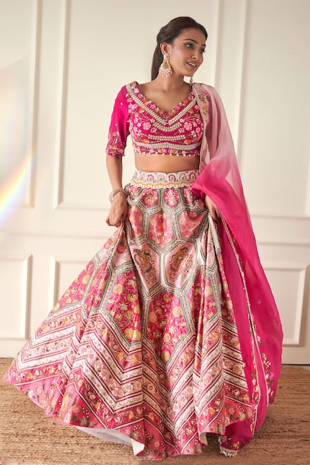 Buy Fuchsia & Gold Agora Jasmine Embroidered Lehenga Set Online - RI.Ritu  Kumar International Store View