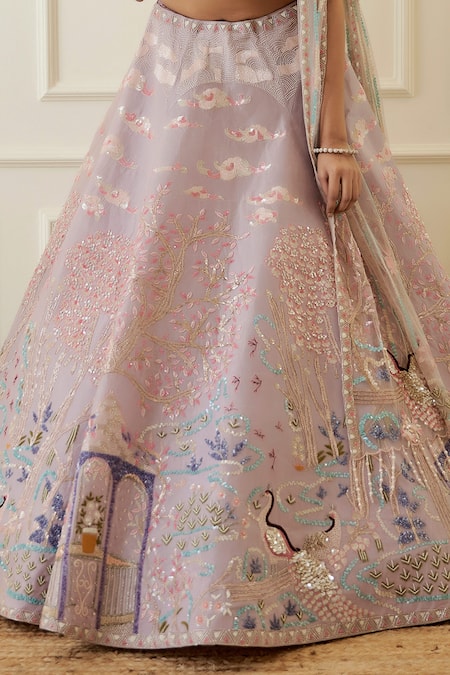 Sonia Bansal Purple Organza, Net Sequins, Cut Work Dabka Hand Embroidered Bridal Lehenga Set Online at Aza Fashions Sonia Bansal_Purple Organza, Net Sequins, Cut Work Dabka Hand Embroidered Bridal Lehenga Set_Online_at_Aza_Fashions