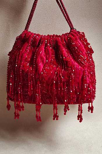 Plode_Red Embroidery, Beads Wave Pattern Potli _Online_at_Aza_Fashions