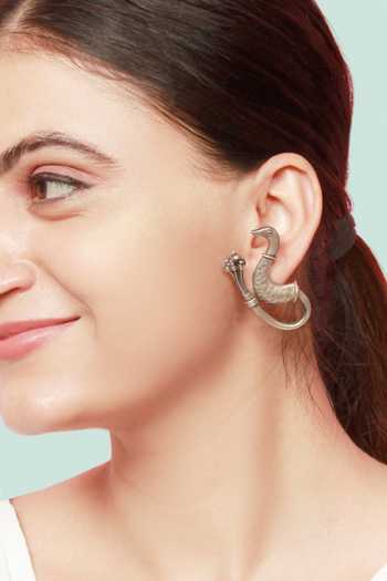Sangeeta Boochra Oxidized Peacock Shaped Earrings 