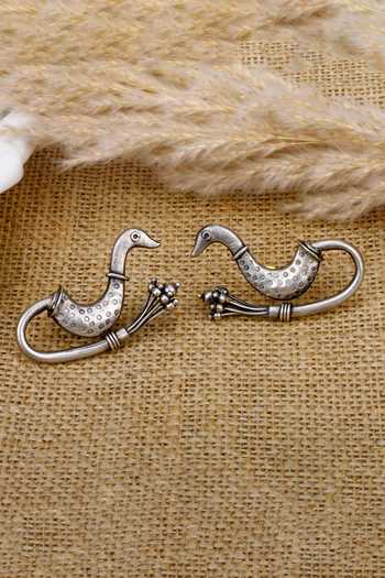 Sangeeta Boochra Oxidized Peacock Shaped Earrings 