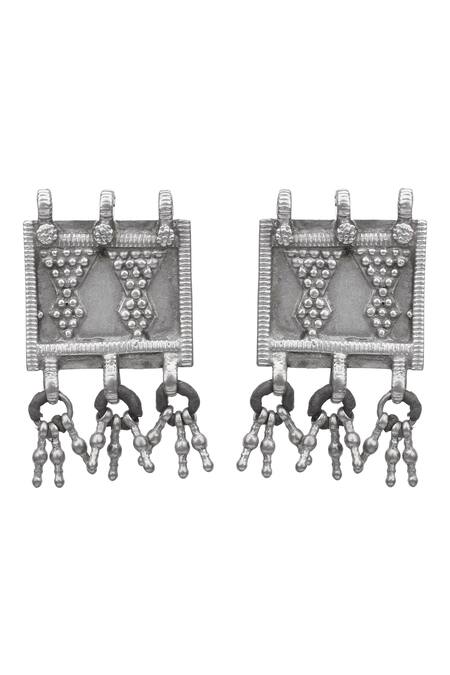 Sangeeta Boochra_Silver Plated Tribal Square Shaped Earrings _Online_at_Aza_Fashions