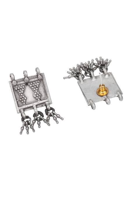 Buy_Sangeeta Boochra_Silver Plated Tribal Square Shaped Earrings _Online_at_Aza_Fashions