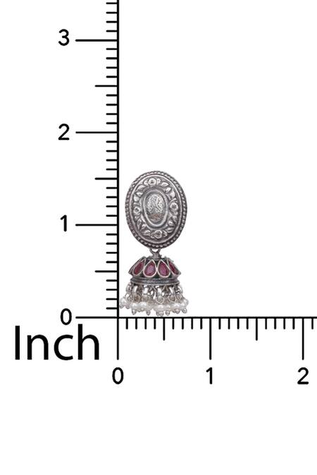 Shop_Sangeeta Boochra_Silver Plated Pearls, Stones Tribal Oval Shaped Jhumkis _Online_at_Aza_Fashions