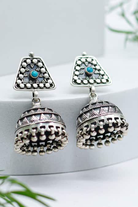 Sangeeta Boochra Firoza Stone Embellished Jhumkas 
