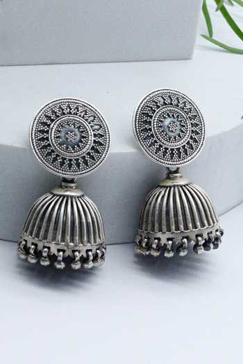 Sangeeta Boochra Rawa Work Floral Carved Jhumkas 