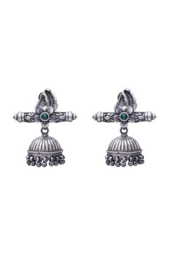 Shop Sangeeta Boochra Silver Plated Carved Dome Shaped Handcrafted Jhumkas at Aza Fashions Shop_Sangeeta Boochra_Silver Plated Carved Dome Shaped Handcrafted Jhumkas _at_Aza_Fashions