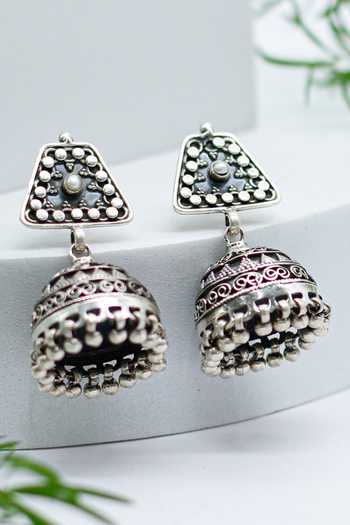 Sangeeta Boochra Oxidized Carved Jhumkas 