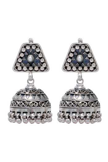 Sangeeta Boochra Oxidized Carved Jhumkas 