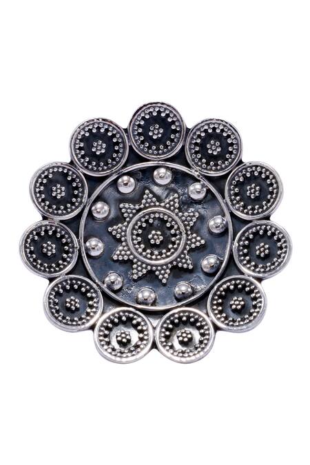 Buy_Sangeeta Boochra_Silver Plated Cut Work Floral Carved Tribal Ring _Online_at_Aza_Fashions