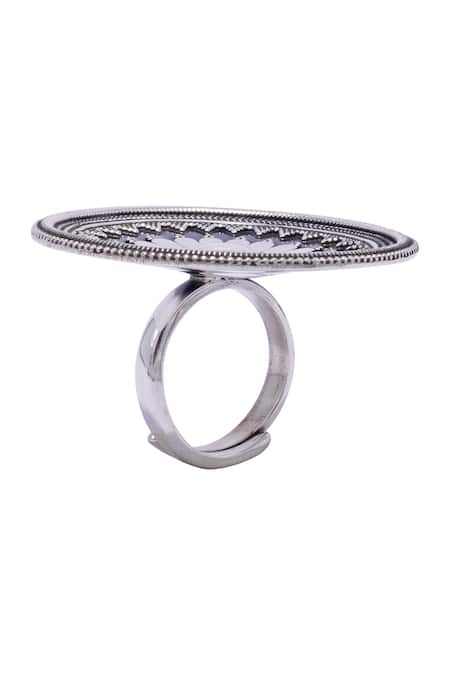 Sangeeta Boochra_Silver Plated Cut Work Tribal Chandrika Ring _Online_at_Aza_Fashions