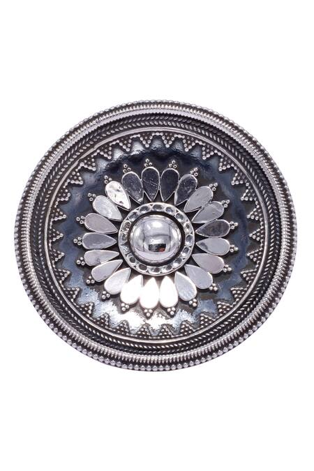 Buy_Sangeeta Boochra_Silver Plated Cut Work Tribal Chandrika Ring _Online_at_Aza_Fashions