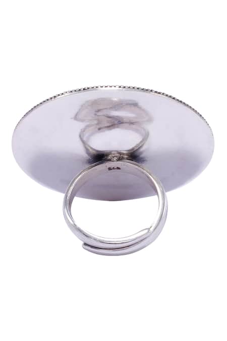 Shop_Sangeeta Boochra_Silver Plated Cut Work Tribal Chandrika Ring _Online_at_Aza_Fashions