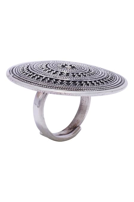 Sangeeta Boochra_Silver Plated Carved Chakra Ring _Online_at_Aza_Fashions