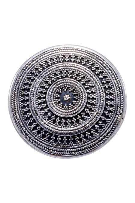 Buy_Sangeeta Boochra_Silver Plated Carved Chakra Ring _Online_at_Aza_Fashions