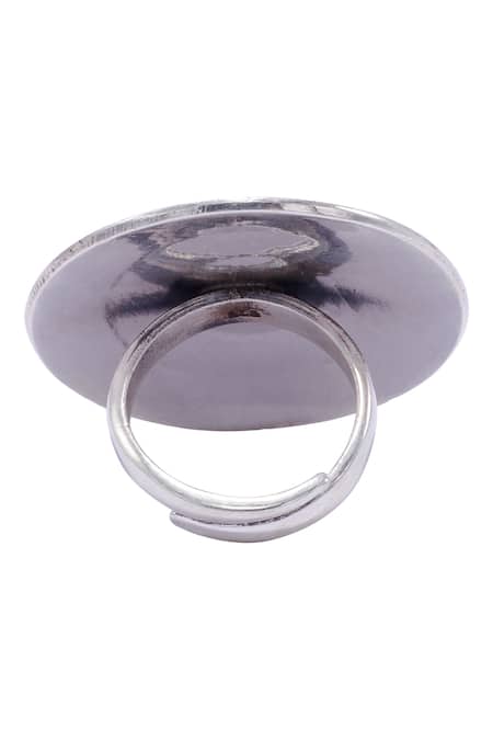 Shop_Sangeeta Boochra_Silver Plated Carved Chakra Ring _Online_at_Aza_Fashions