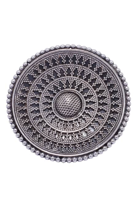 Buy Sangeeta Boochra Silver Plated Oxidized Round Floral Carved Tribal Ring Online at Aza Fashions Buy_Sangeeta Boochra_Silver Plated Oxidized Round Floral Carved Tribal Ring _Online_at_Aza_Fashions