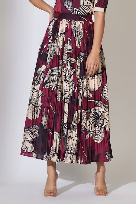 Buy_Koai_Brown Cotton, Silk Crinkled Floral Pattern Skirt _Online_at_Aza_Fashions