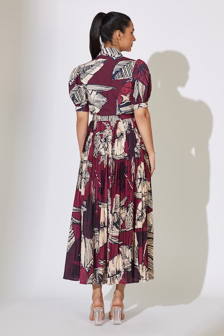 Buy_Koai_Brown Cotton, Silk Crinkled Floral Pattern Skirt 