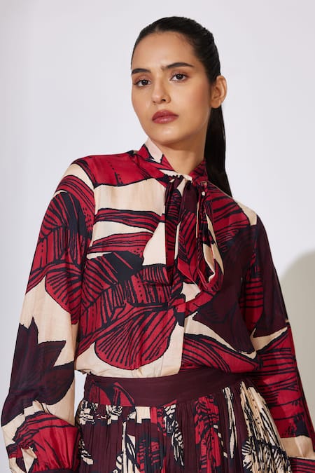 Shop_Koai_Off White Cotton, Silk Floral Pattern Bow Tie Shirt For Kids_Online_at_Aza_Fashions