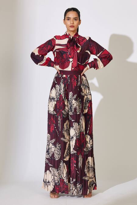 Koai_Off White Cotton, Silk Floral Pattern Bow Tie Shirt For Kids_at_Aza_Fashions