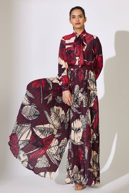 Koai Off White Cotton, Silk Floral Crinkled Flared Pant Online at Aza Fashions Koai_Off White Cotton, Silk Floral Crinkled Flared Pant _Online_at_Aza_Fashions