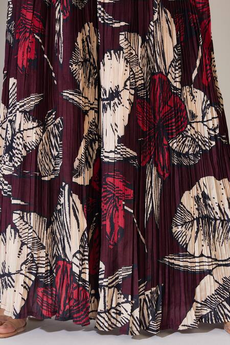 Shop Koai Off White Cotton, Silk Floral Crinkled Flared Pant Online at Aza Fashions Shop_Koai_Off White Cotton, Silk Floral Crinkled Flared Pant _Online_at_Aza_Fashions