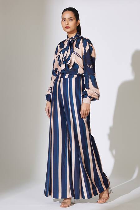 Koai Beige Cotton, Silk Striped Pant Online at Aza Fashions Koai_Beige Cotton, Silk Striped Pant _Online_at_Aza_Fashions