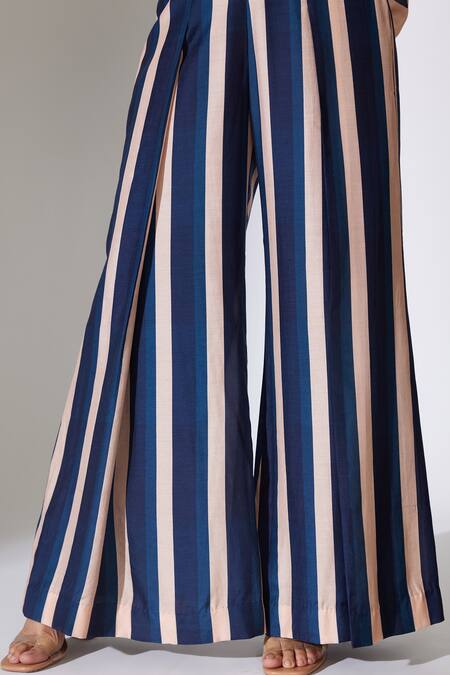 Shop Koai Beige Cotton, Silk Striped Pant Online at Aza Fashions Shop_Koai_Beige Cotton, Silk Striped Pant _Online_at_Aza_Fashions