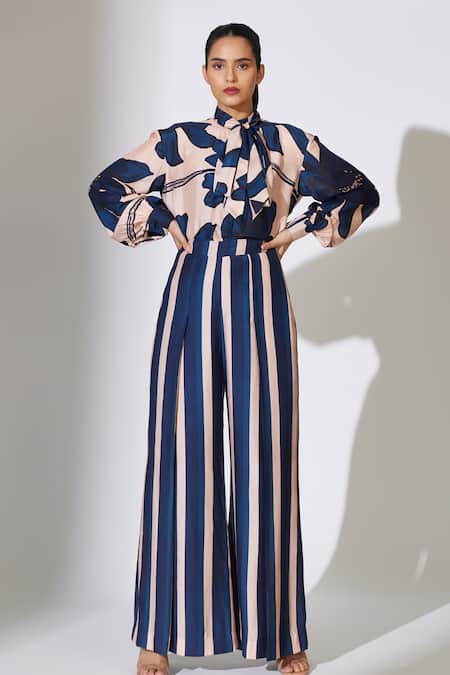 Koai Beige Cotton, Silk Striped Pant at Aza Fashions Koai_Beige Cotton, Silk Striped Pant _at_Aza_Fashions