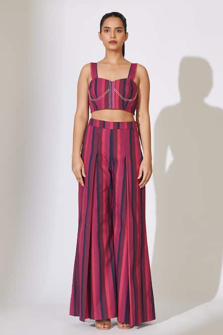 Buy_Koai_Red Poplin Sweetheart Neck Striped Bustier _Online_at_Aza_Fashions