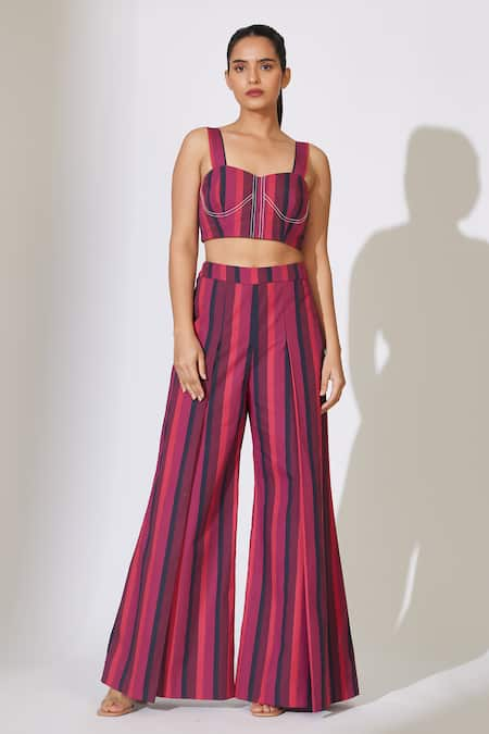 KoAi Striped Pleated Flared Pant 