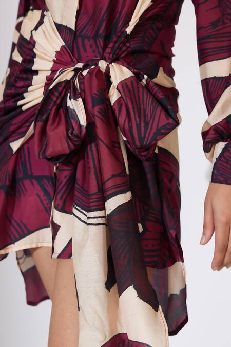 Buy_Koai_Off White Cotton, Silk Collared Tie-up High Low Shirt _Online_at_Aza_Fashions