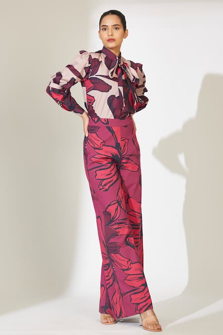 Buy_Koai_Beige Poplin, Cotton Floral Pattern Bow Tie Shirt For Kids_Online_at_Aza_Fashions