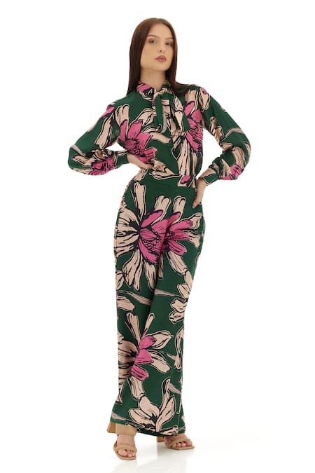 Buy_Koai_Green Cotton, Silk Collared Floral Print Shirt _Online_at_Aza_Fashions