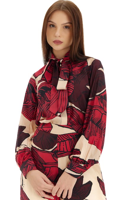 Koai_Multi Color Cotton, Silk Embroidery Collared Printed Shirt _at_Aza_Fashions