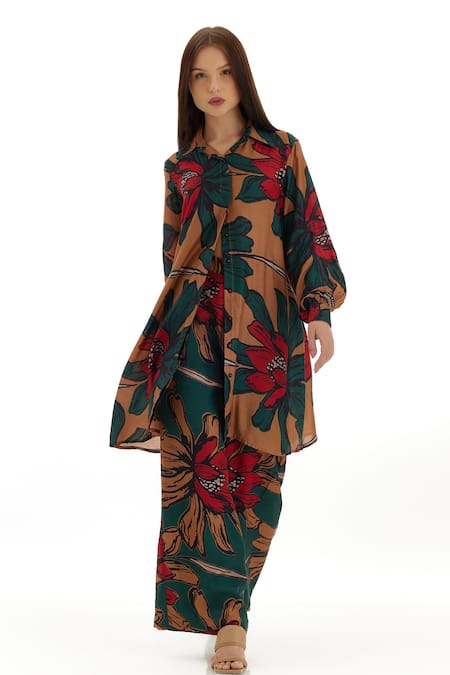 Buy_Koai_Beige Cotton, Silk Garden Print Flared Pant For Kids_Online_at_Aza_Fashions