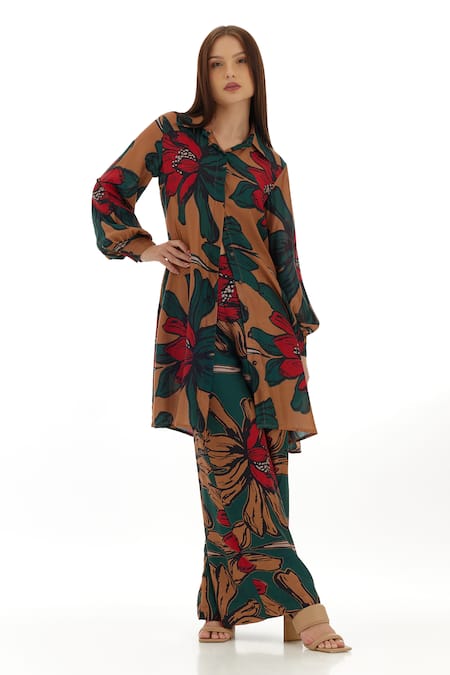 Shop_Koai_Beige Cotton, Silk Garden Print Flared Pant For Kids_Online_at_Aza_Fashions