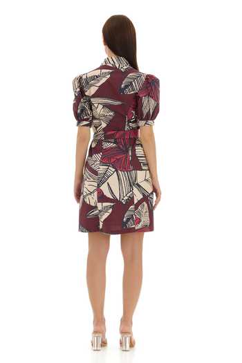 Shop Koai Brown Cotton, Poplin Collared Floral Print Shirt Dress at Aza Fashions Shop_Koai_Brown Cotton, Poplin Collared Floral Print Shirt Dress _at_Aza_Fashions