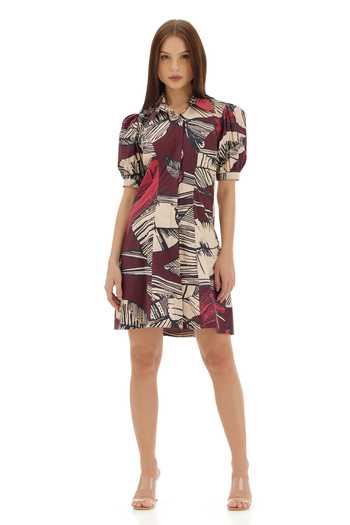 Koai Brown Cotton, Poplin Collared Floral Print Shirt Dress Online at Aza Fashions Koai_Brown Cotton, Poplin Collared Floral Print Shirt Dress _Online_at_Aza_Fashions