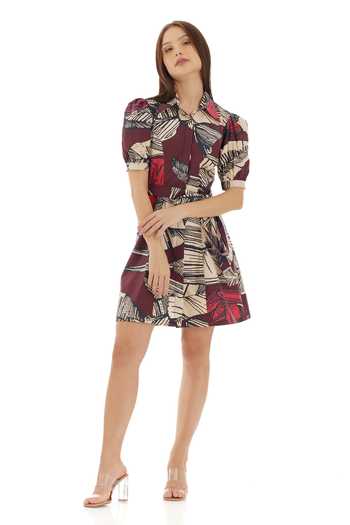 Koai Brown Cotton, Poplin Collared Floral Print Shirt Dress at Aza Fashions Koai_Brown Cotton, Poplin Collared Floral Print Shirt Dress _at_Aza_Fashions